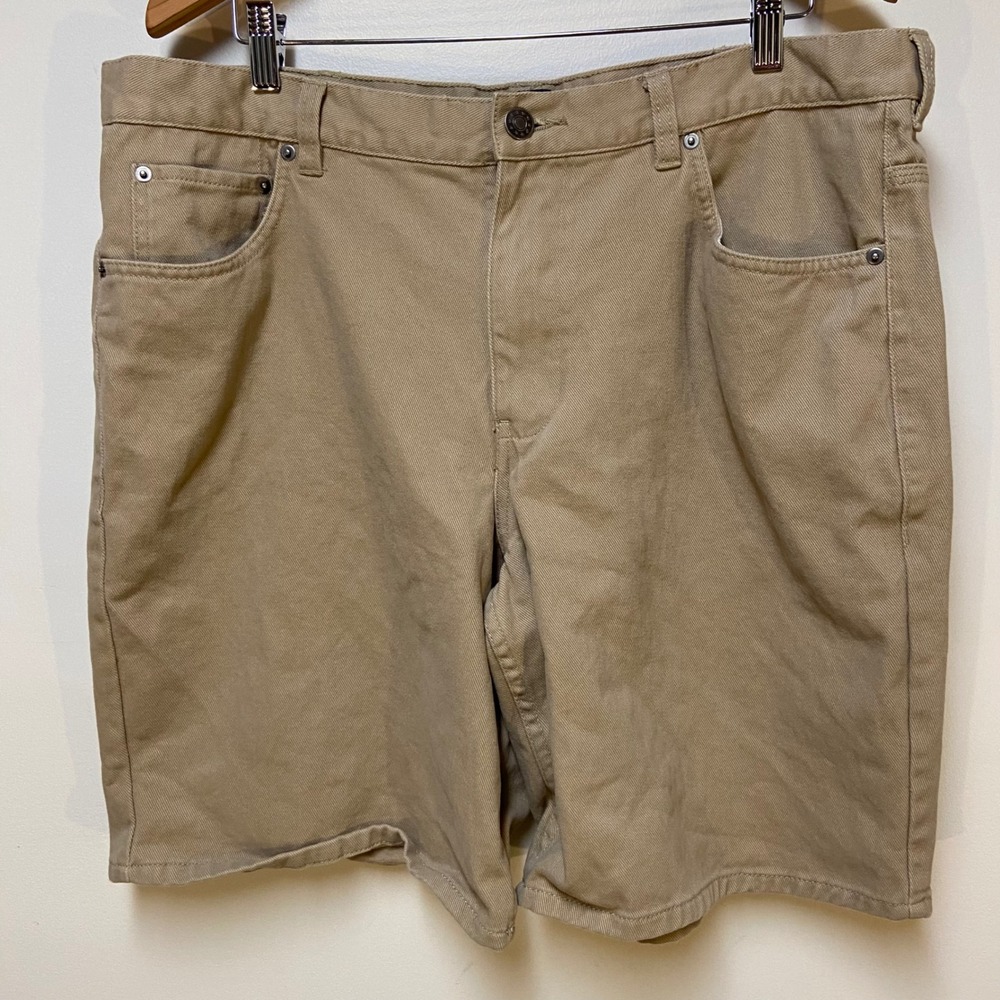 Basic Editions Denim Shorts Mens 38 Khaki Tan 100% Cotton 5-Pocket Classic Fit